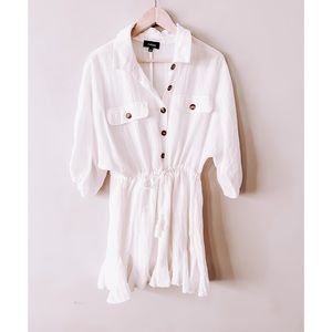 pink lily relaxed white drawstring waist dress